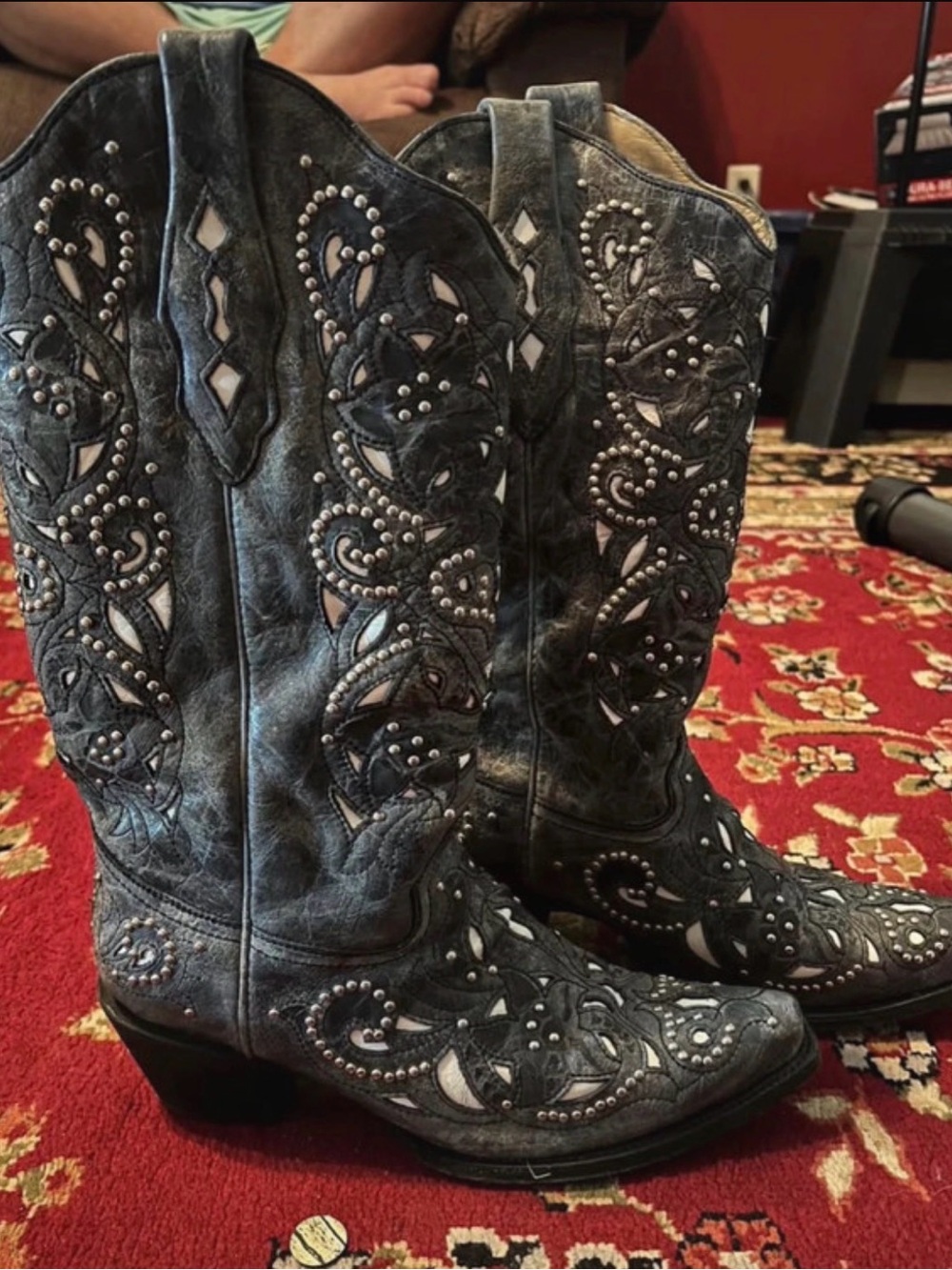Women's Black Embroidered Western Cowboy Boots with Stud Accents